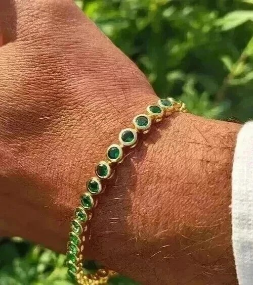 7 CT Round Cut Lab Created Emerald Green Tennis Bracelet 14K Yellow Gold Plated