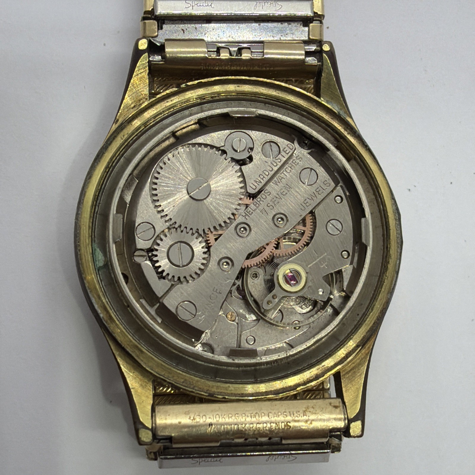 Vintage Helbros Invincible Men’s Parts Watch Speidel 10K RGP Stretch Band (45)