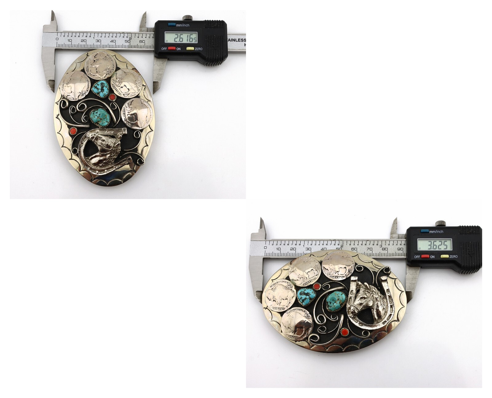 Navajo Horse Belt Buckle Nickle Silver Gemstone Handmade Native American C.80’s