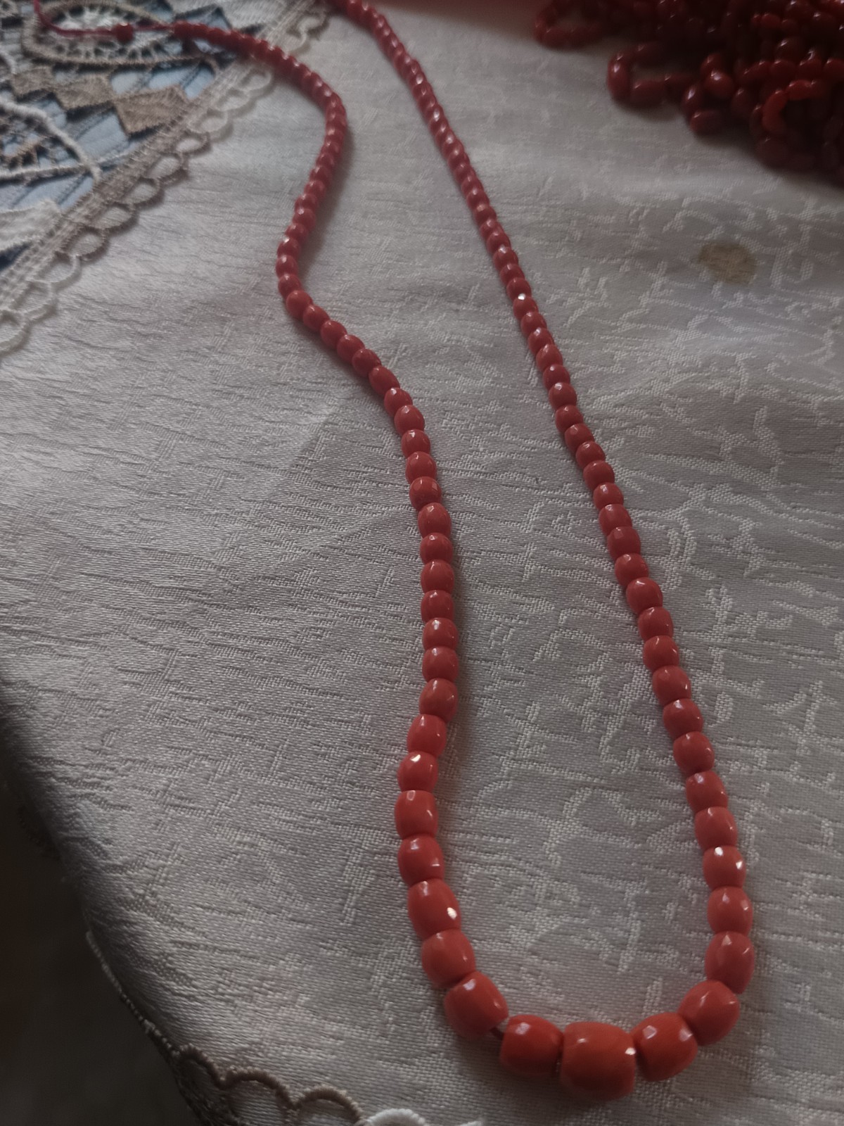 Natural Coral Wire Faceted Barrels