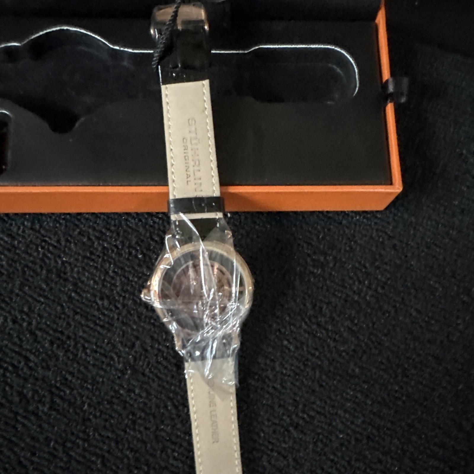 Stuhrling Original Men’s Quartz Dress Watch 38mm Gold Dial Black Leather Box