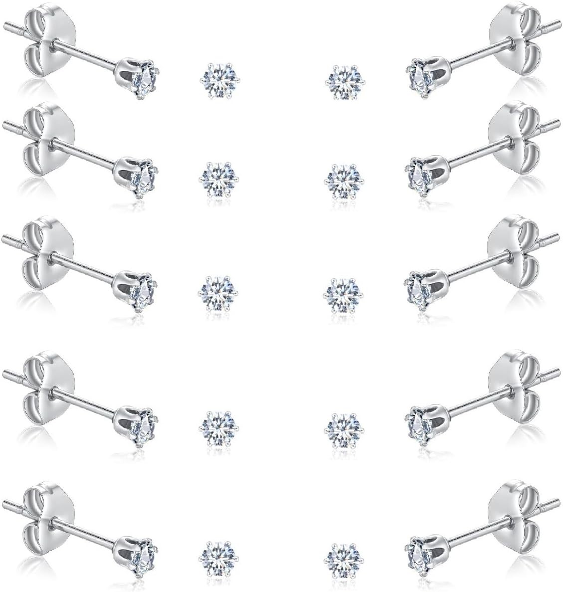 Tiny Womens Surgical Stainless Steel Clear Cubic Zirconia Stud Earrings