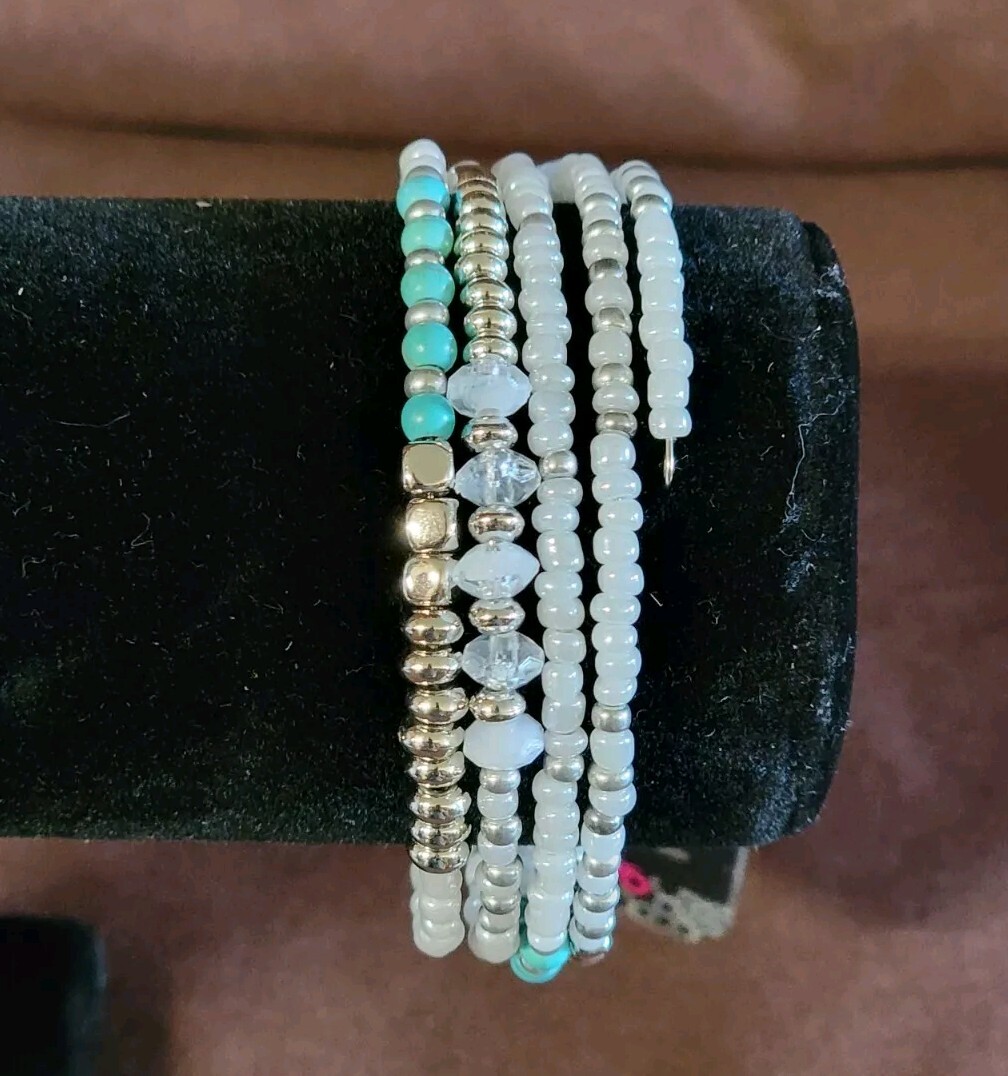 Paparazzi Infinitely Dreamy Turquoise Blue White Silver Wrap Bracelet