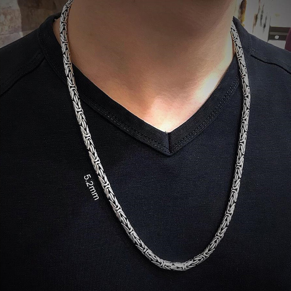 Solid 925 Sterling Silver Men’s King Byzantine Round Chain Necklace! All Sizes