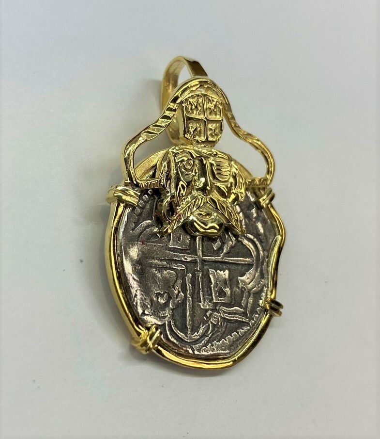 ATOCHA COIN Pirate Pendant GP over 925 Sterling Silver Sunken Treasure Jewelry