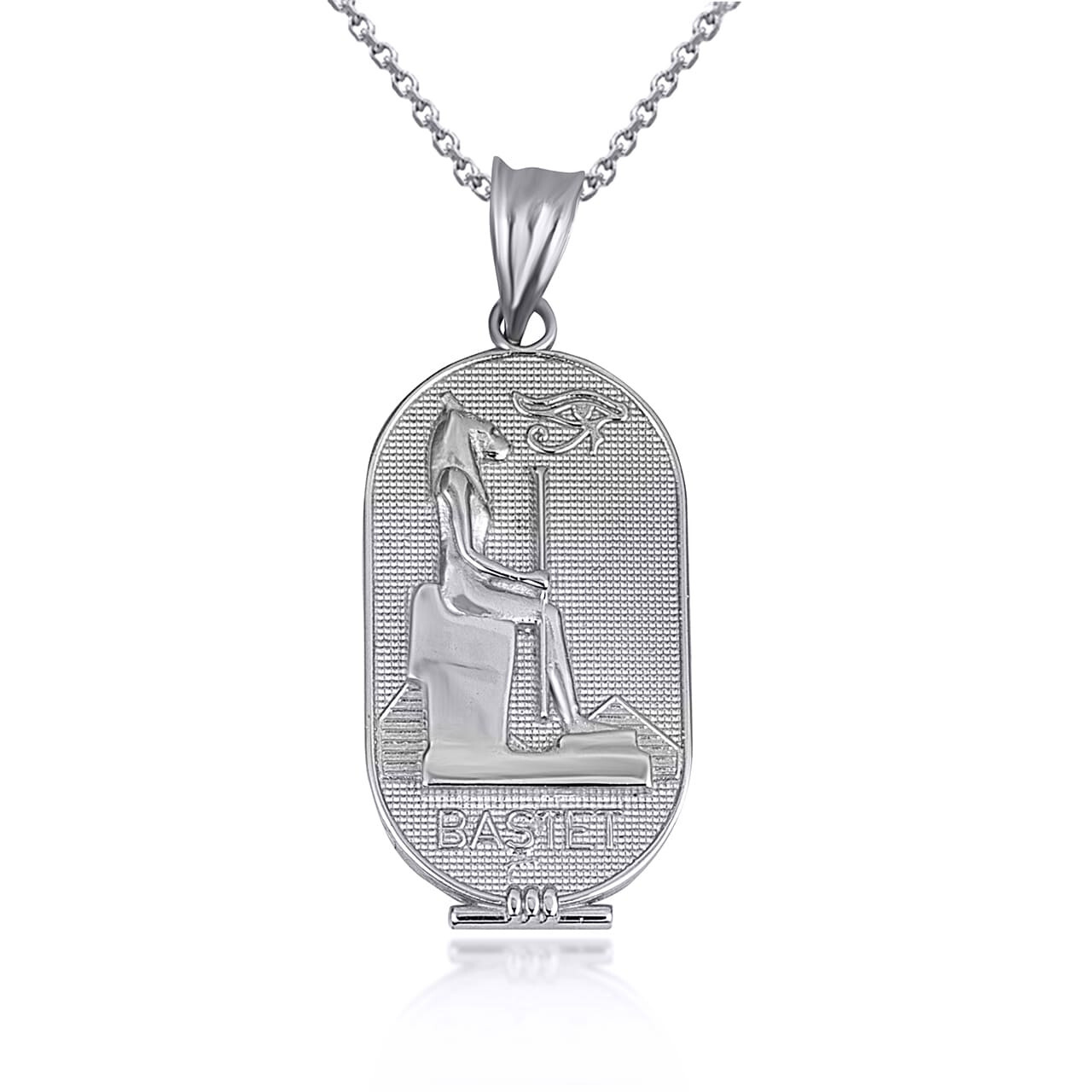 Silver Bastet Egyptian Goddess of Love, Beauty, and Protection Pendant Necklace