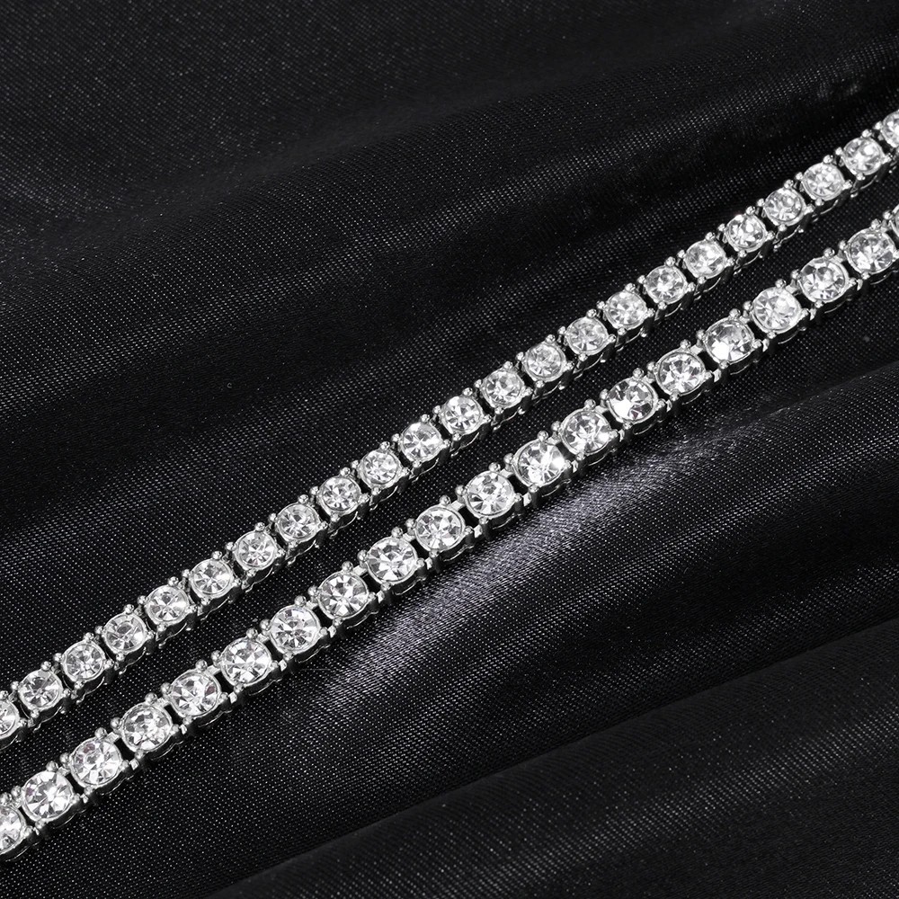 Tennis Chain Necklace Men Iced Out 5mm Silver Tone Jewelry