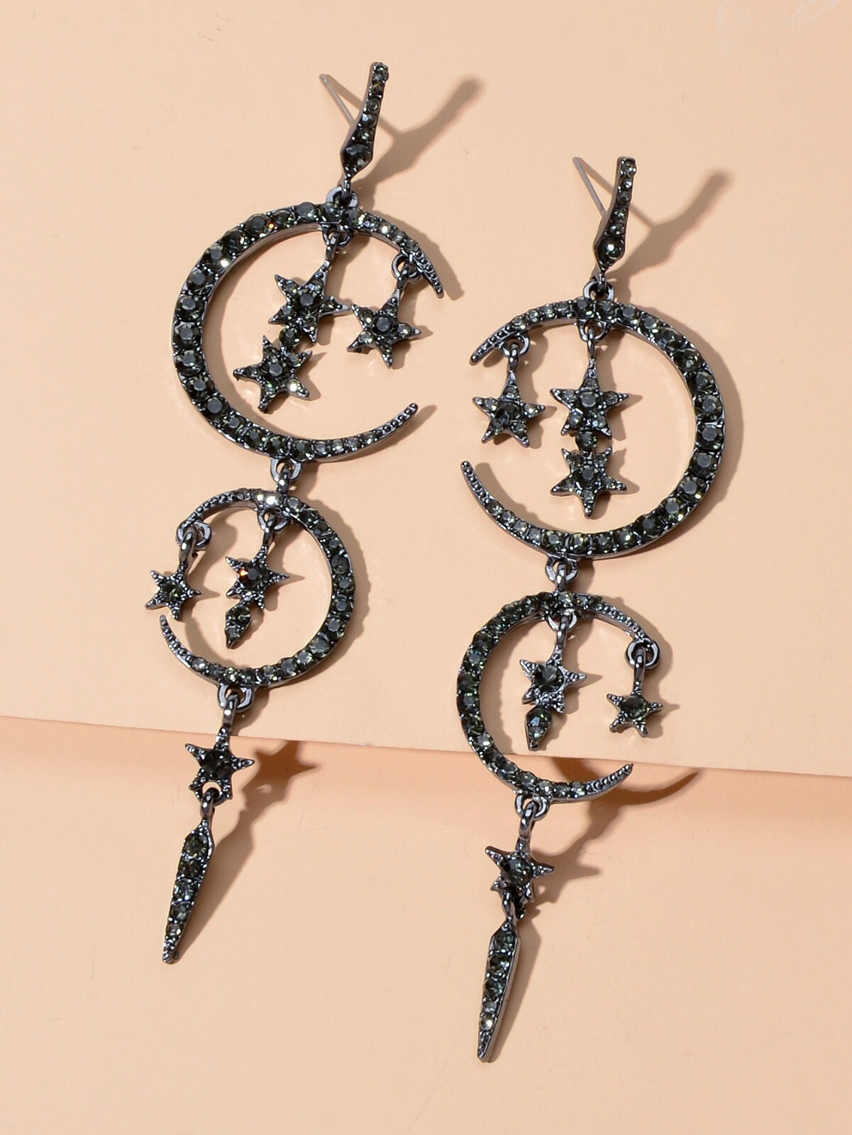 Starry Night Sky Dangle Earrings with Crescent Moon Celestial Jewelry Party Gift