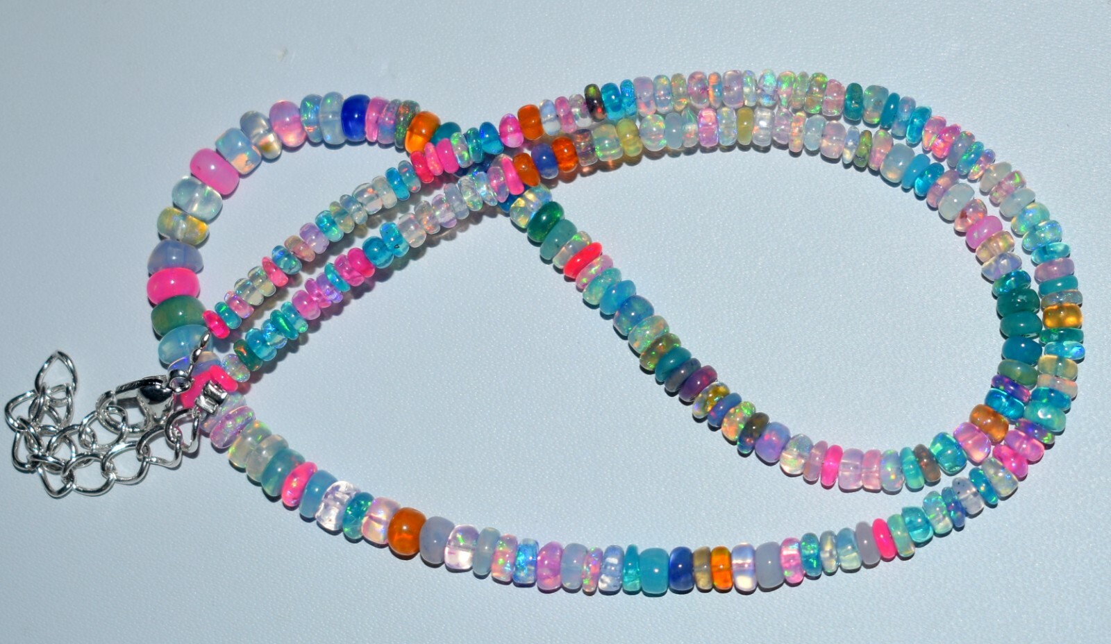 16″Natural Ethiopian Opal Wello Fire Opal Gemstone Bead Necklace F1861