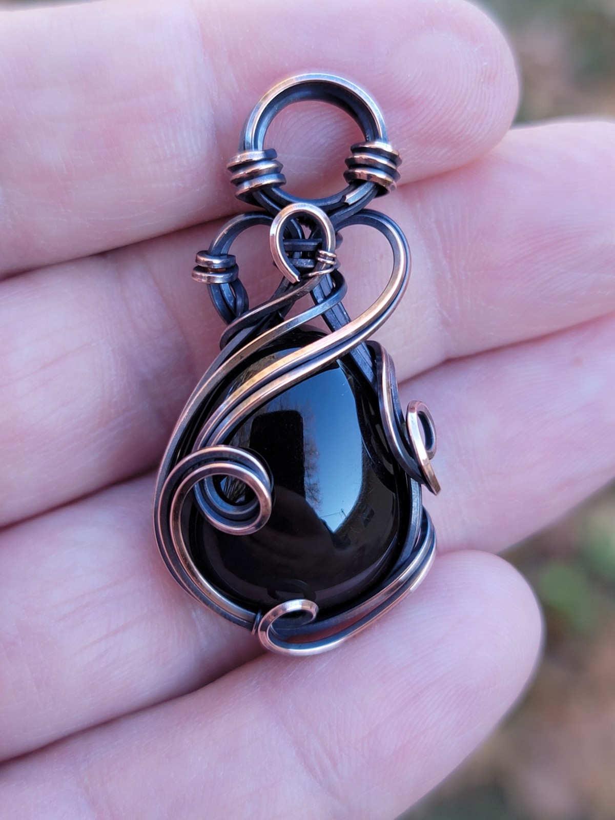 Worn Wizard Rainbow Obsidian Copper Wire Wrapped Tyet Necklace Pendant Jewelry