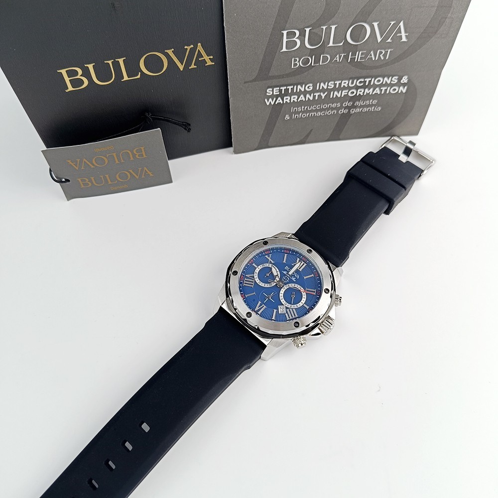 Men’s Bulova Marine Star 98B258 Blue Dial Silicone Strap Chrono Quartz Watch