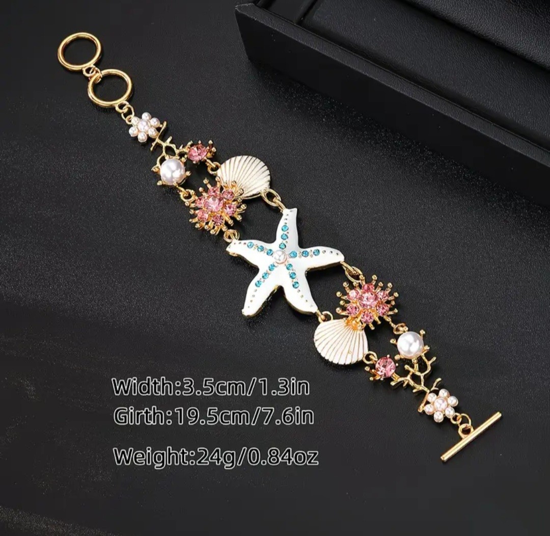 Seashell Starfish Bracelet Pearls Nautical Beach Themed Jewelry