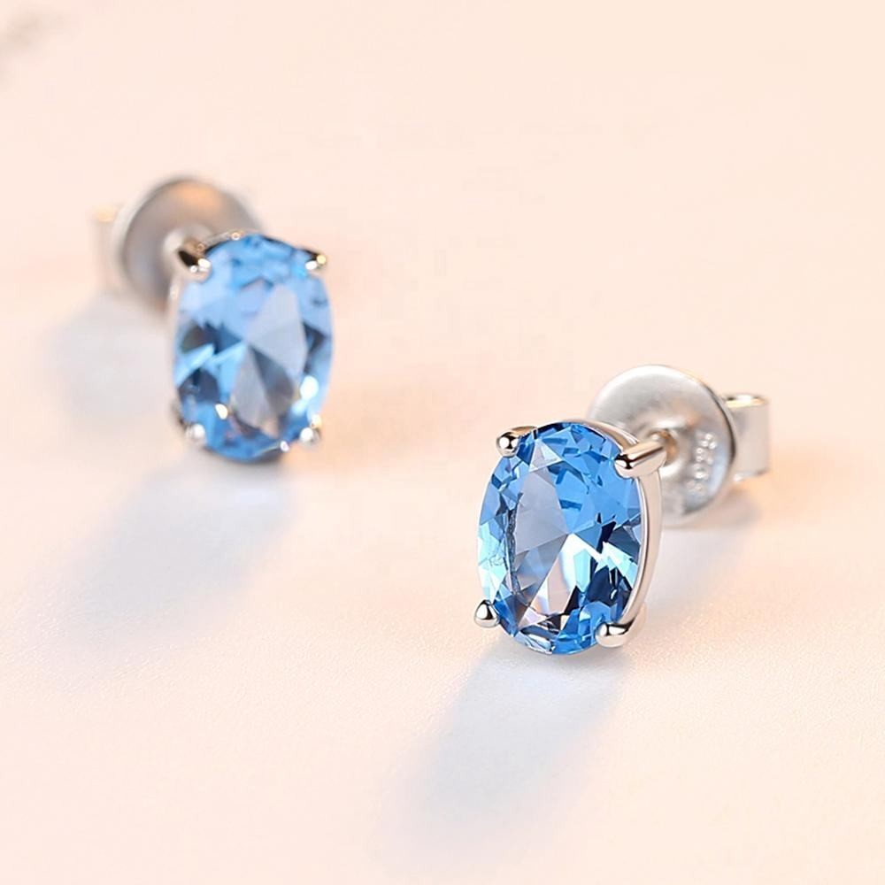 Oval Shape Lab Created Sky Blue Topaz Solitaire Engagement Ring Sterling Silver