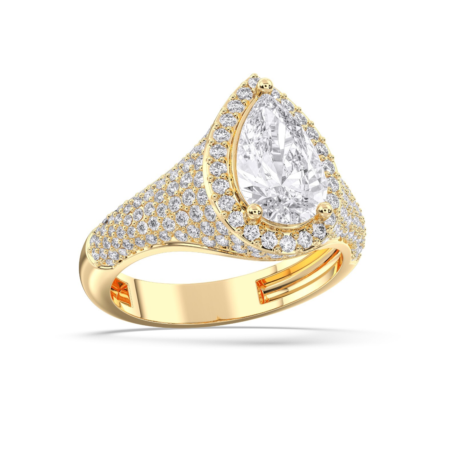 IGI Certified Lab Grown Diamond Engagement Ring 3.27ct Pear 14k Gold