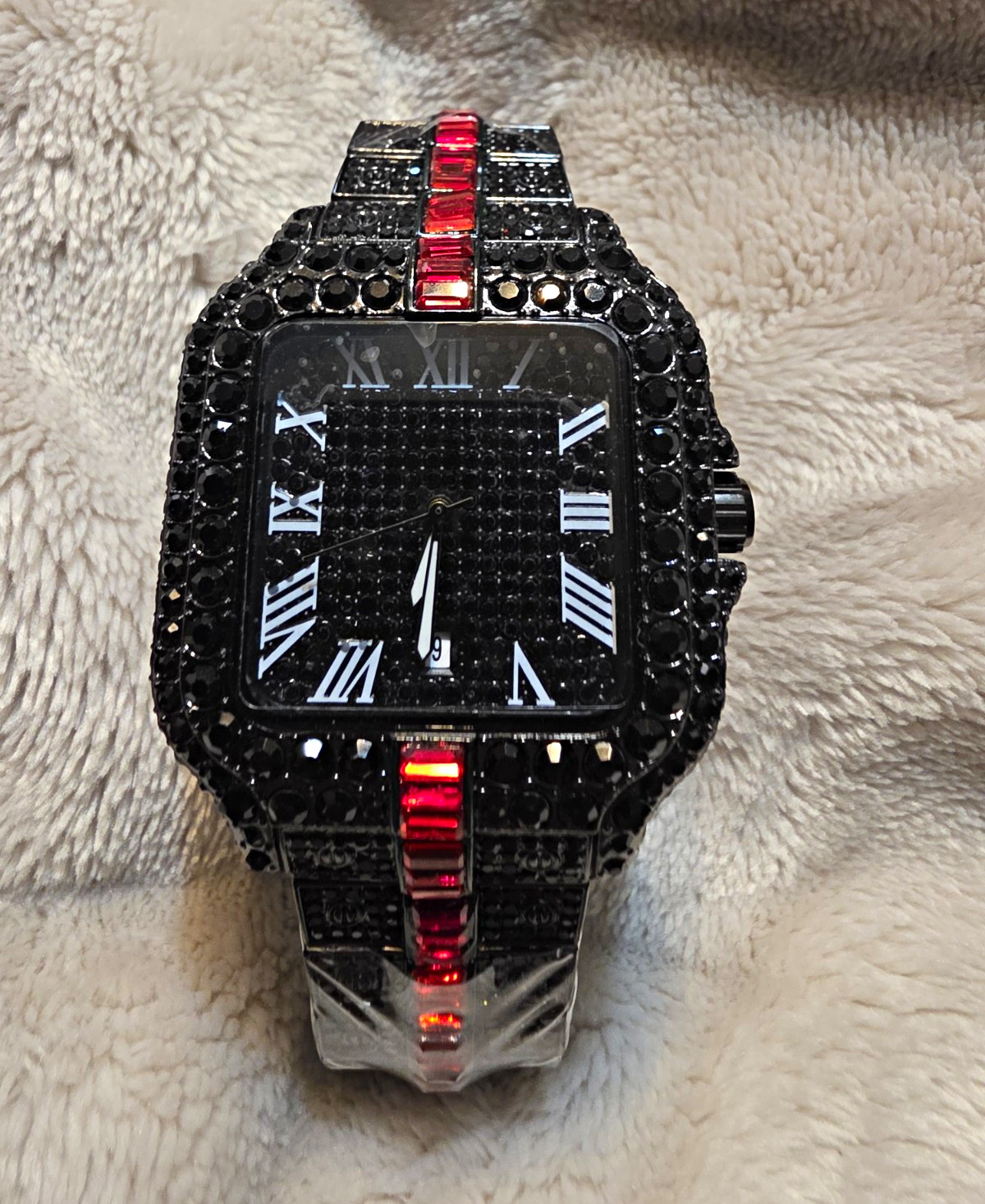 Dress Tonneau Quartz Analog Watch Roman Numerals Black Dial Black/Red