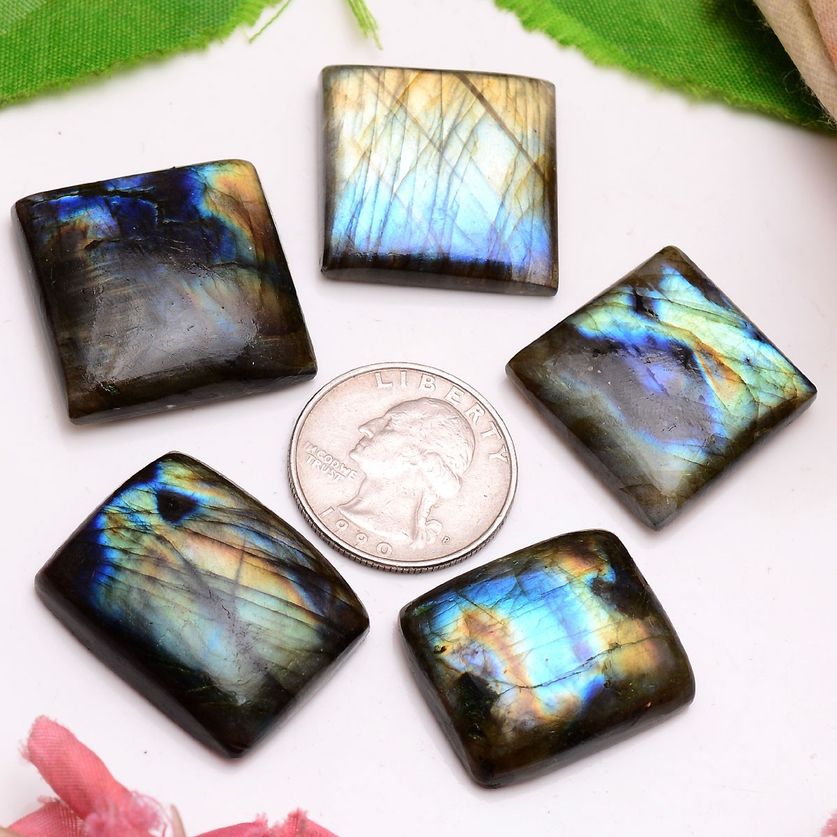 Frozen Lightning~5 Pcs Natural Labradorite 25mm-29mm Cabochon Huge Gemstones Lot