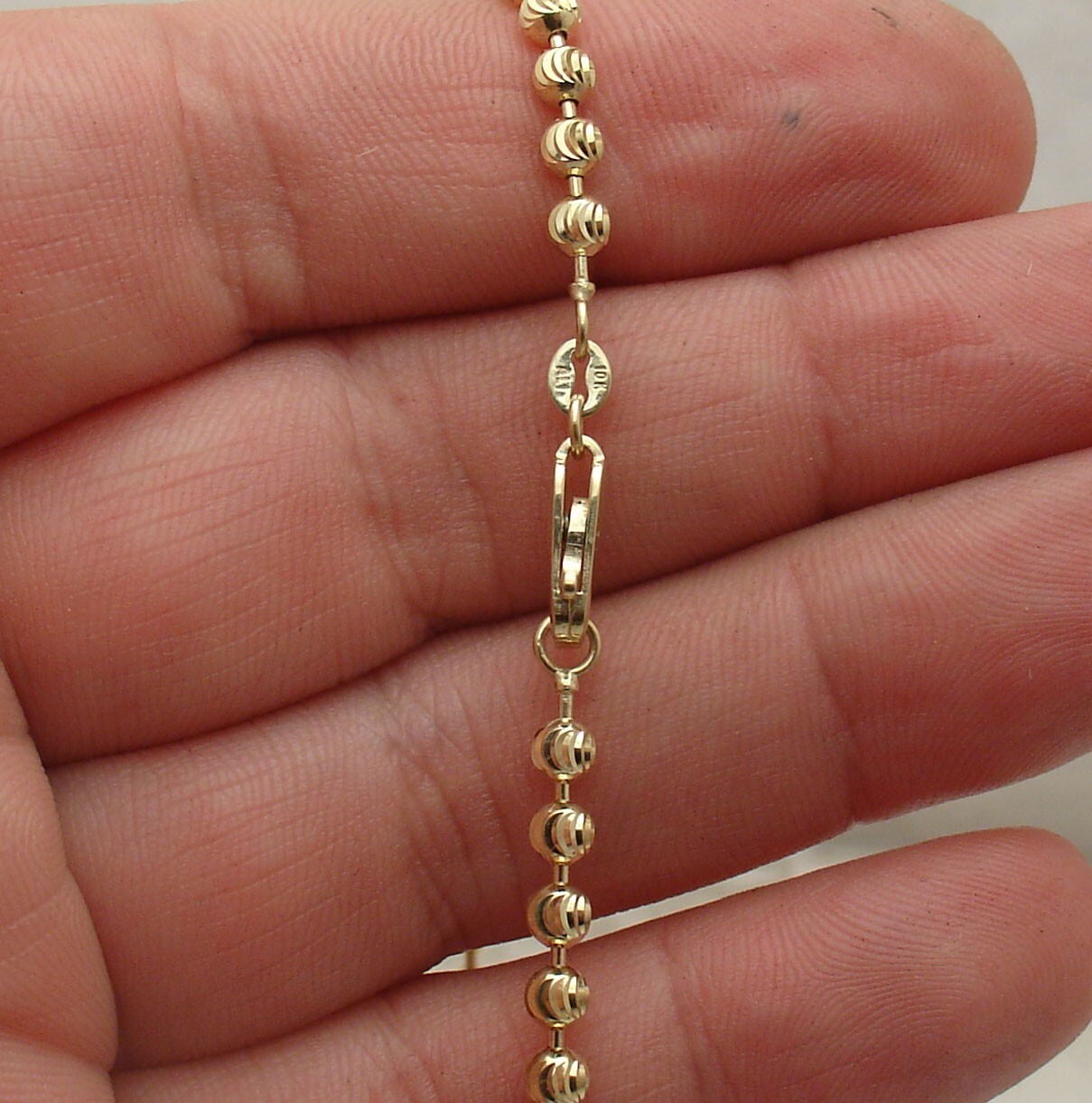 8″ Moon Cut Bead Ball Link Bracelet Lobster Clasp Real Solid 10K Yellow Gold