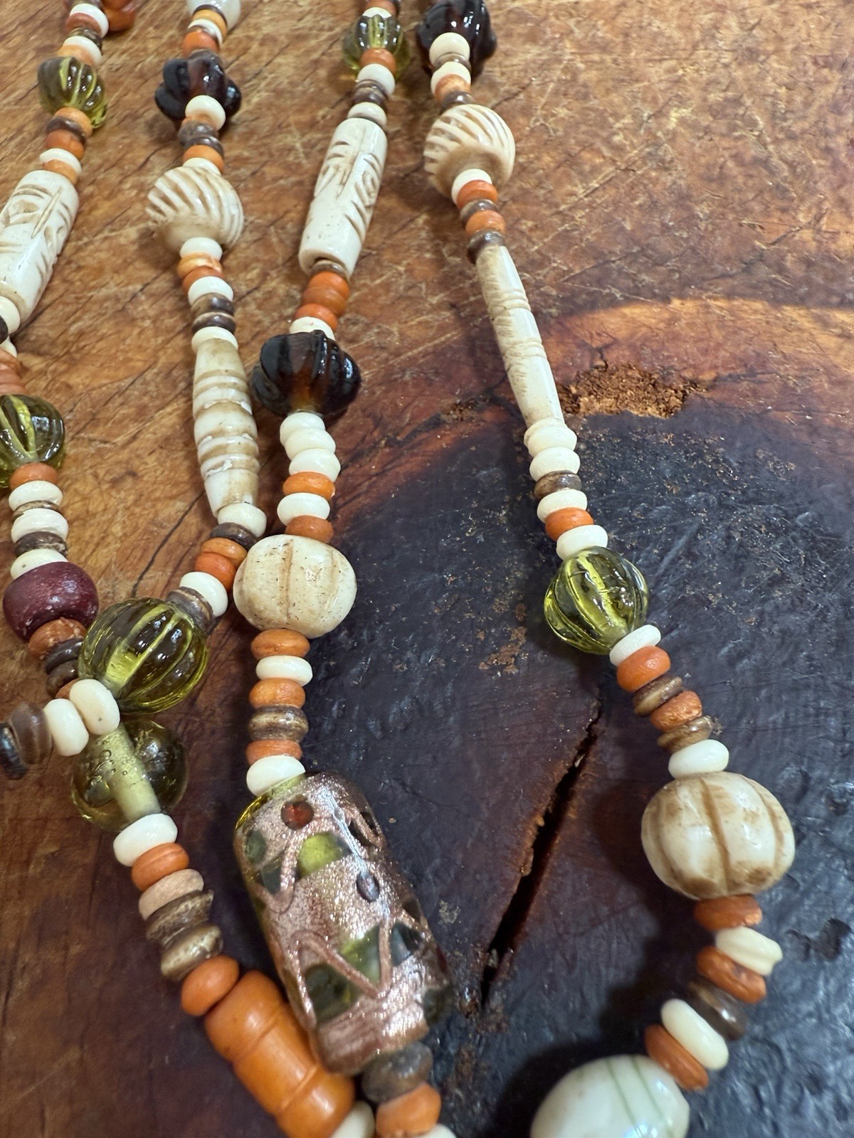 Multicolor Glass Wood ,bone & Plastic Beaded Necklace Ball/Bead Chain Hook Clasp