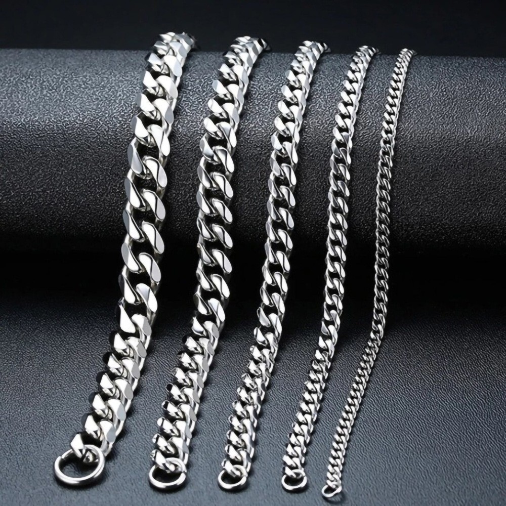 Hip Hop Width 3/5/7/9MM Cuban Link Stainless Steel Chains Necklace for Men Basic