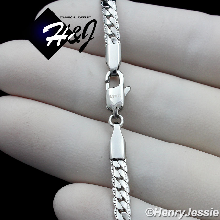 18-40″MEN Stainless Steel 4/6/8mm Silver Diamond Cut Miami Curb Chain Necklace
