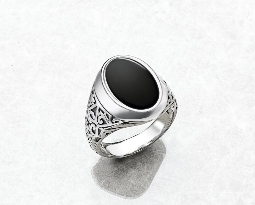 925 Sterling Silver Black Oval Onyx Signet Ring sz 7,8,9