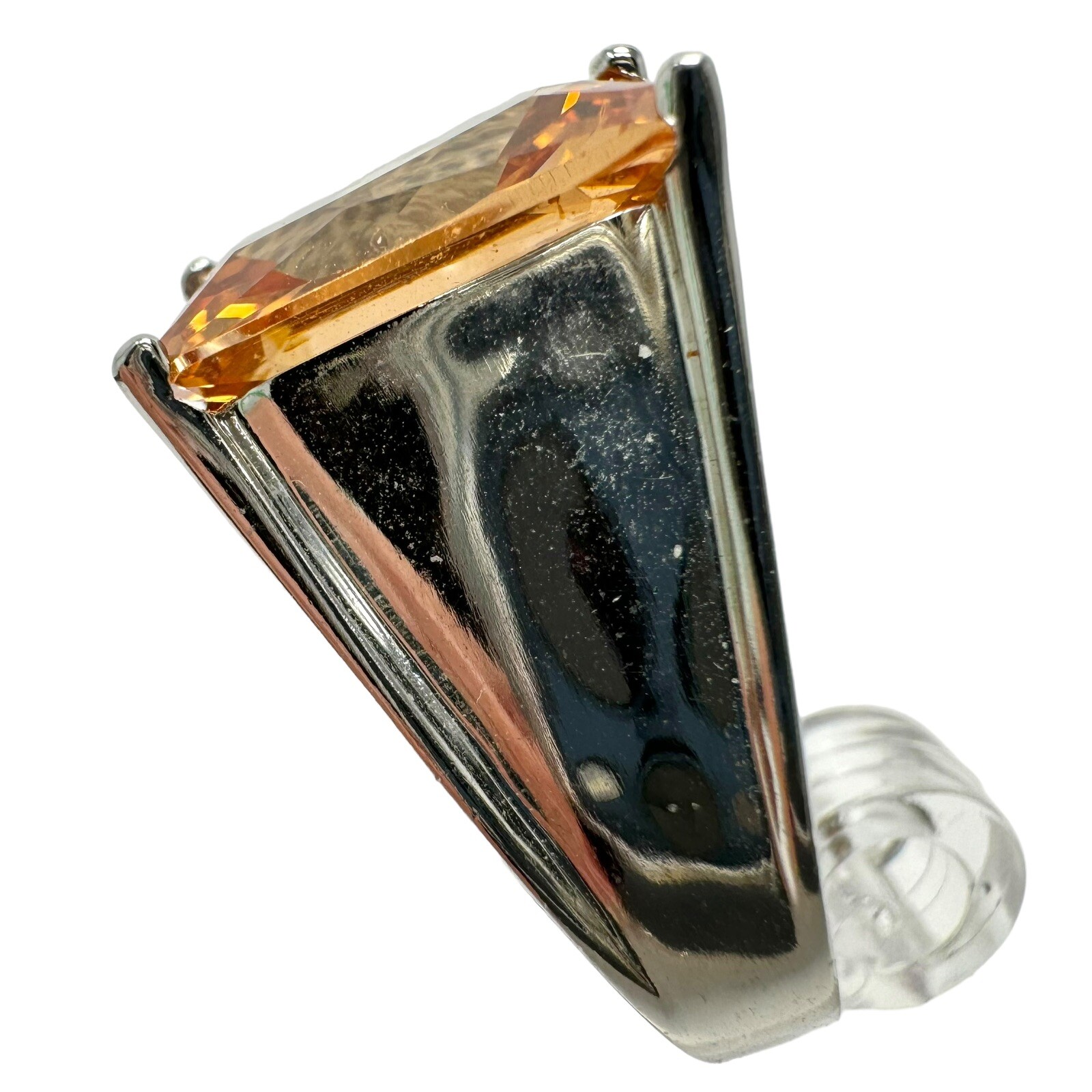 Vtg Silver Tone Faux Citrine Rhinestone Emerald Cut Large Solitaire Ring Sz 7