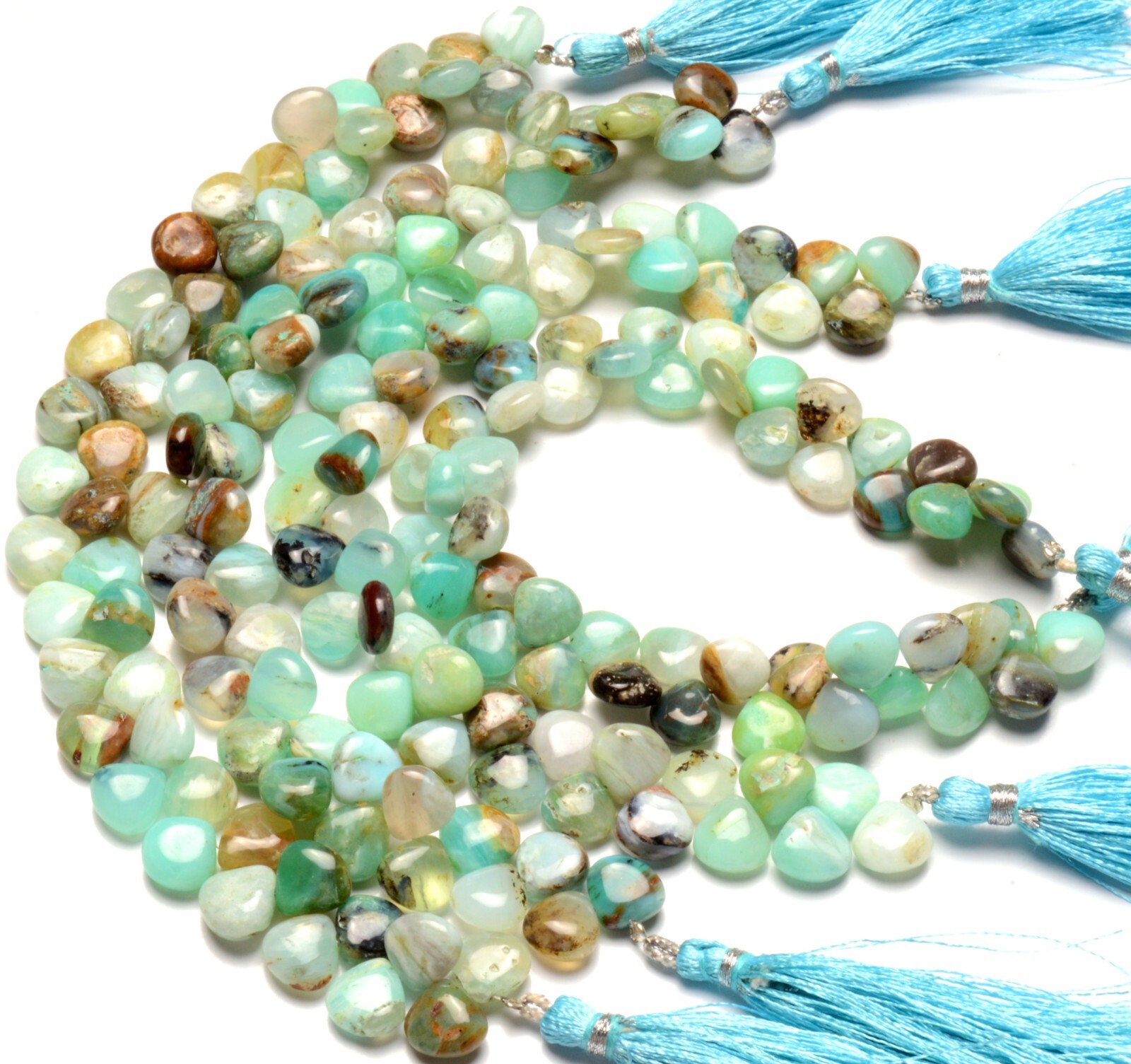 Green Peru Opal Gem 9.5 mm Size Smooth Heart Shape Beads 8″ Strand