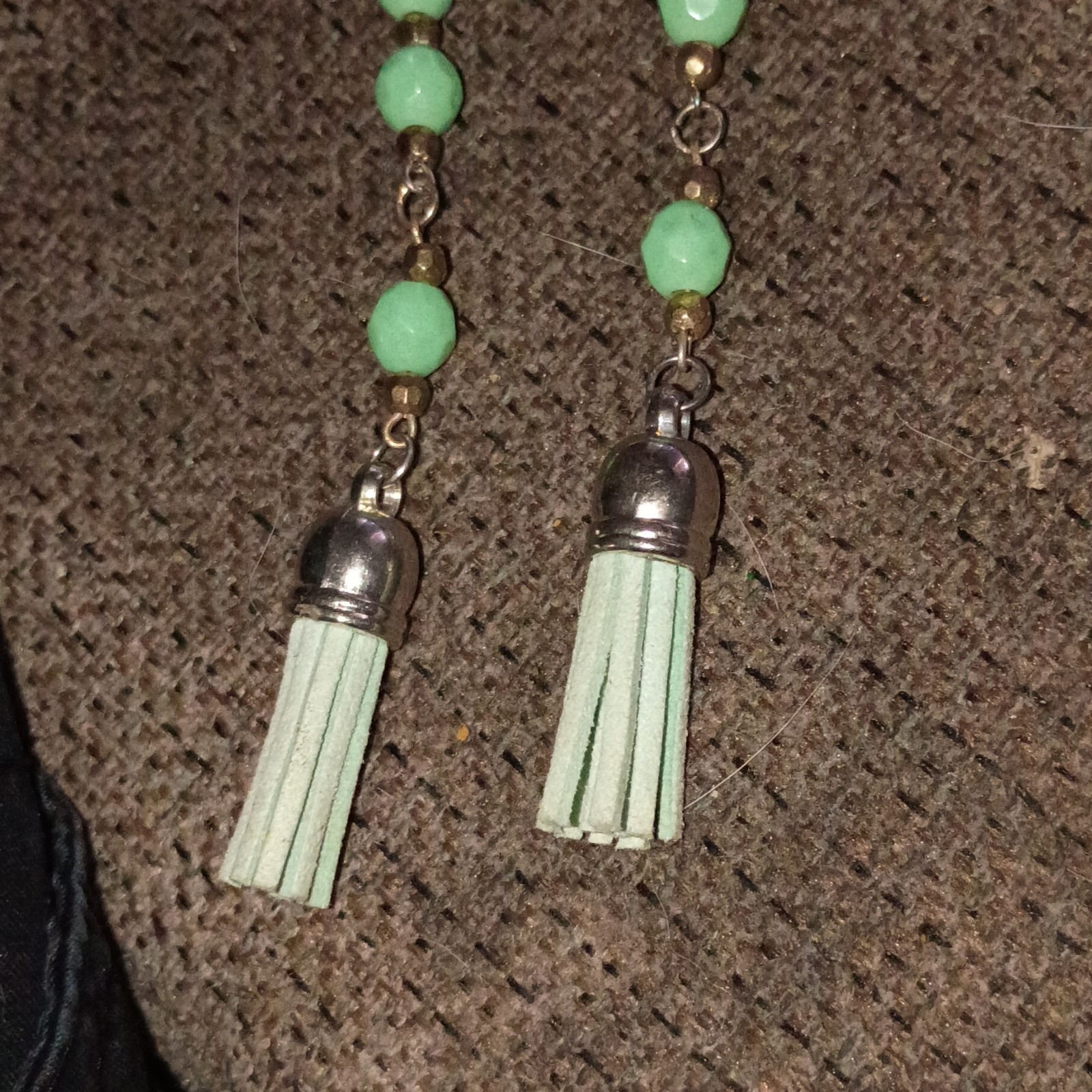 A Teal And Gold Beaded Dangly Earring Set