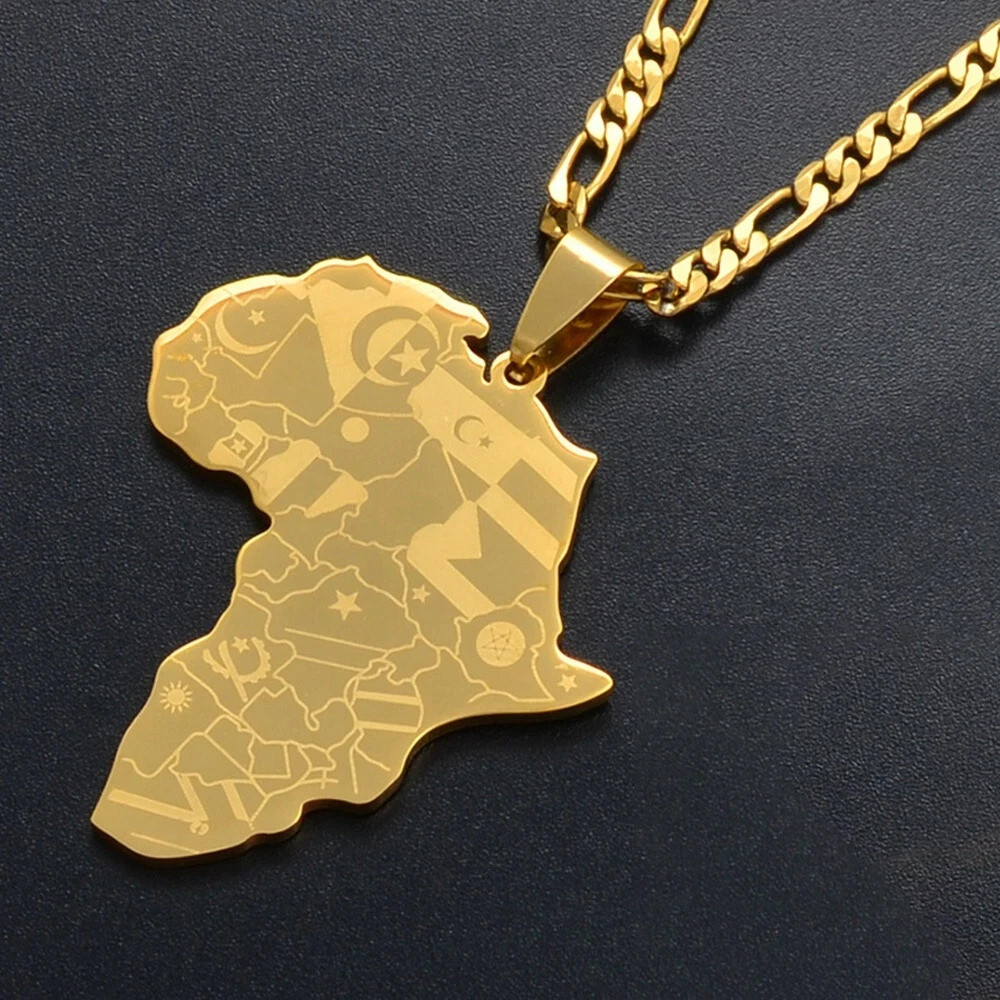 Africa Map Pendant Necklace Gold Tone African Continent Jewelry Womens
