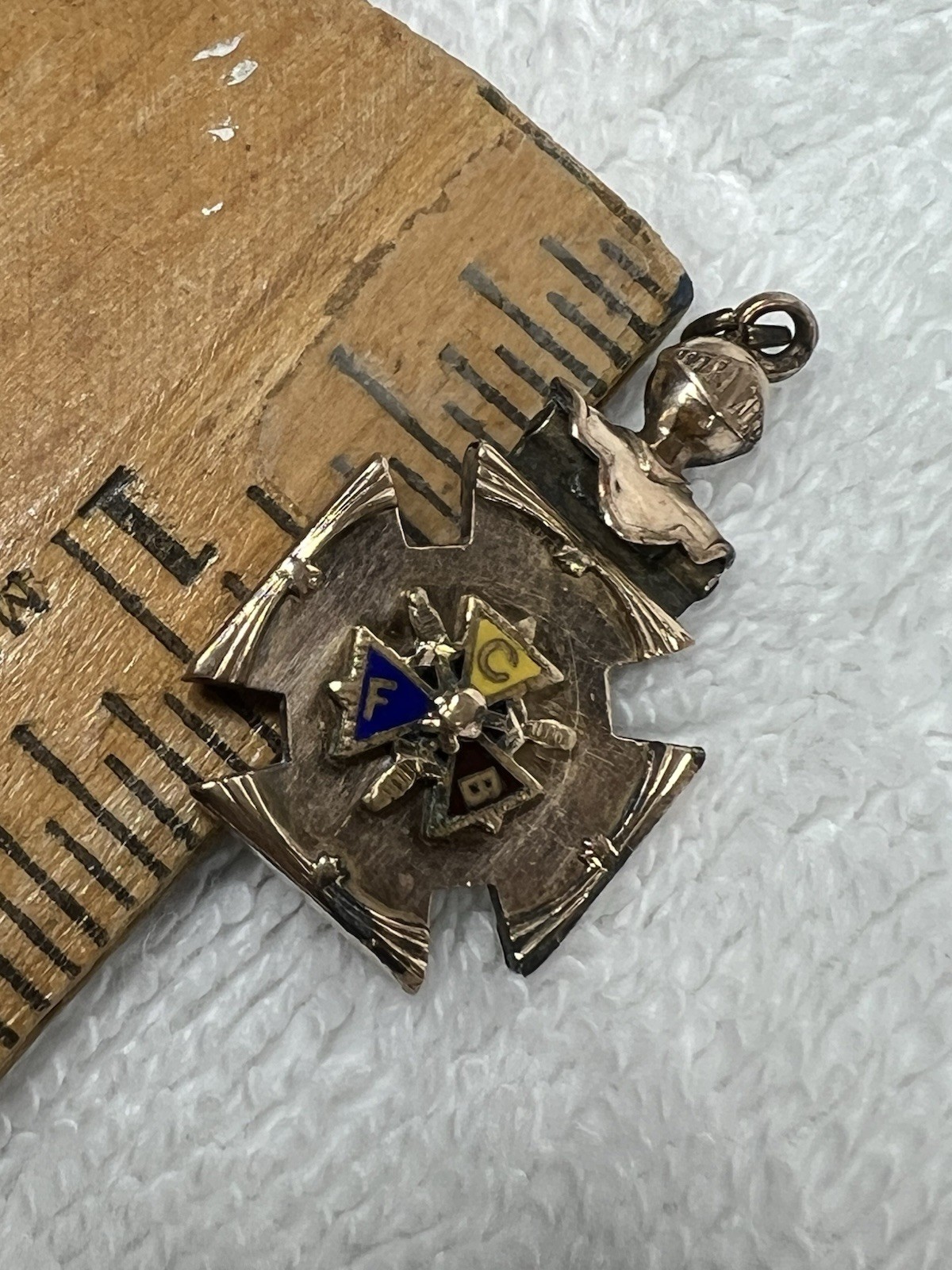 J26- Antique Enamel FCB Knights of Pythias FLT Odd Fellows Watch Fob Masonic GF