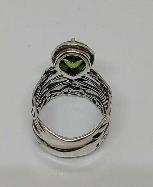 STERLING SILVER PZ ISRAEL SIGNED PEAR SHAPED PERIDOT WIDE RING SIZE 6.5