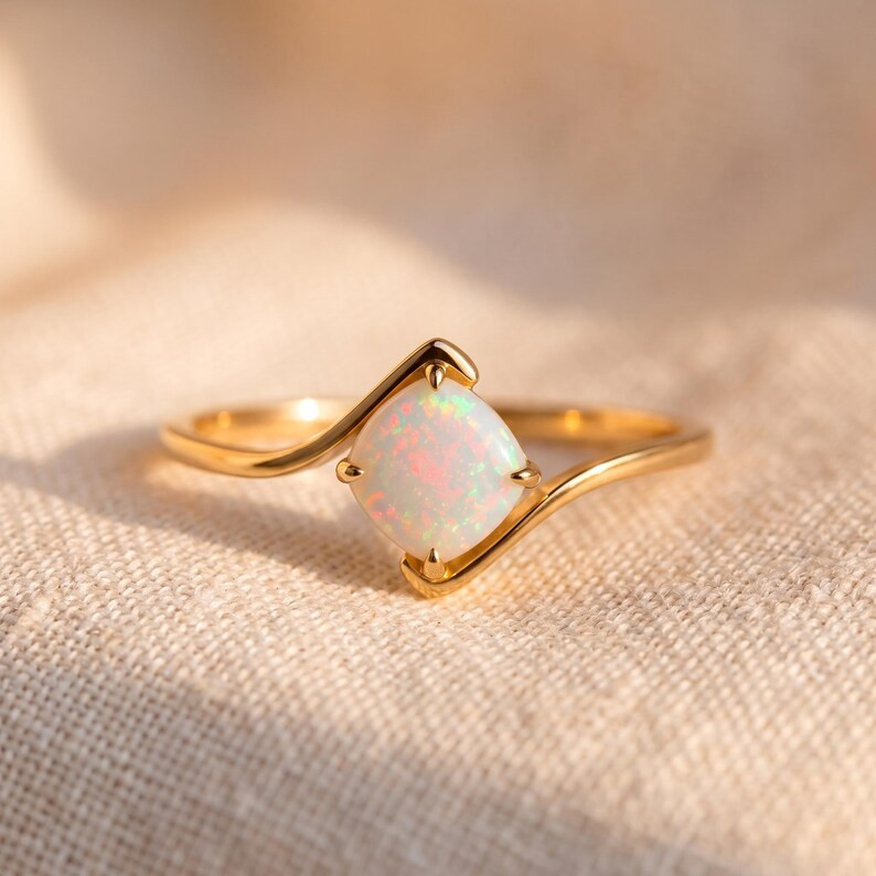 White Opal Ring, Base Metal: Brass Finish: Gold Plated Gift For Her