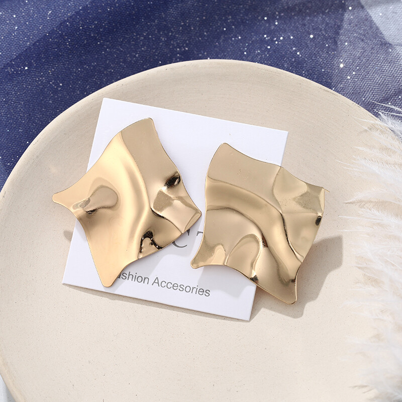 European and American Personality Trend Earrings Metal Texture Folds Exaggerated