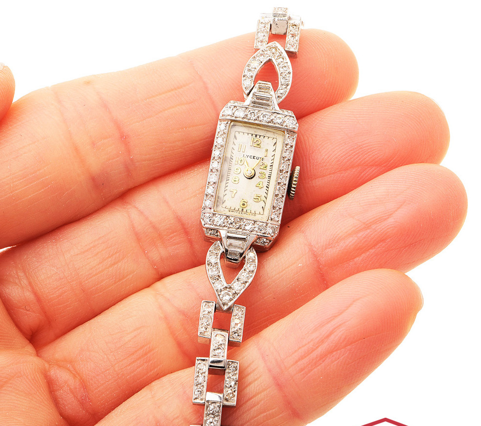 Vintage LYCEUM 1.83ct SI/H Diamonds Platinum 900 ladies Tennis Watch