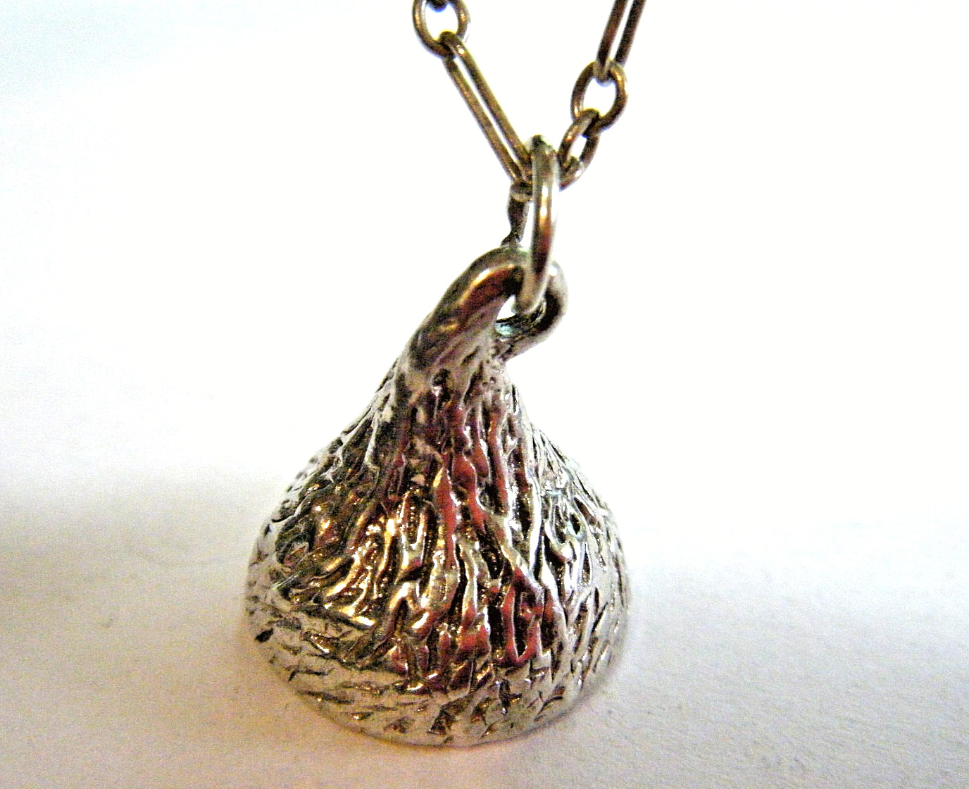 Vintage JCF Hershey Chocolate Kiss in Foil Sterling Silver Pendant & 18″ Chain