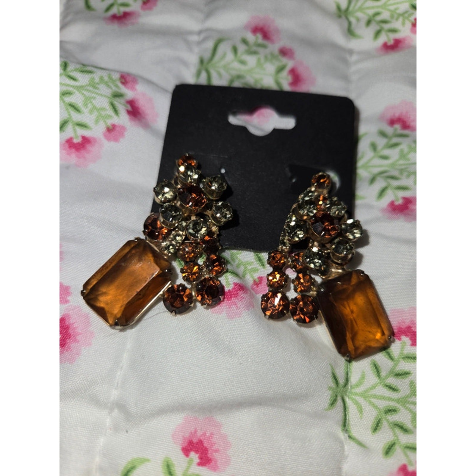 Vintage Julianna Amber and glass clip on Earrings