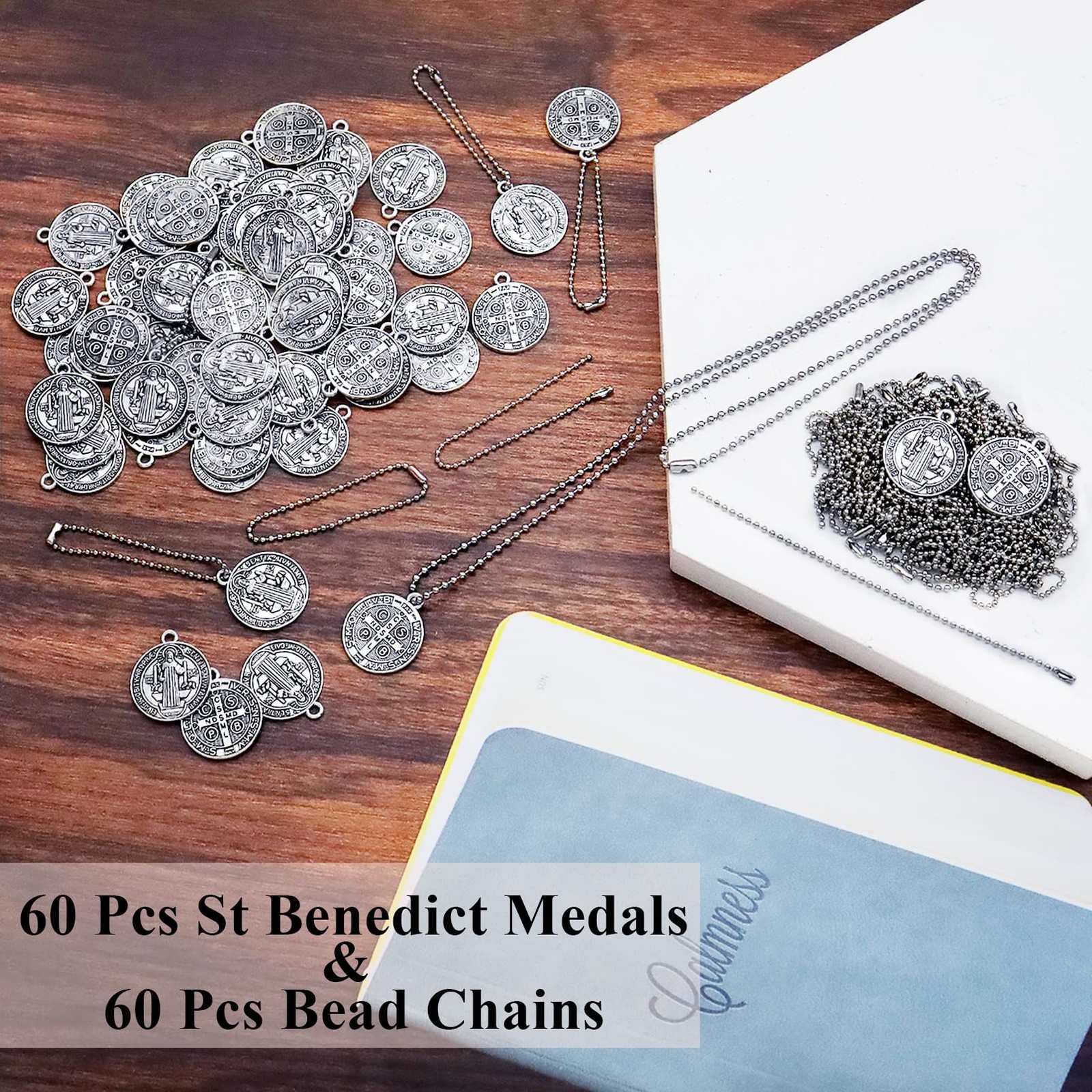 120 Pieces St Benedict Medals Accessory Set, 60Pcs 0.9 x 0.79in Cross Protect…