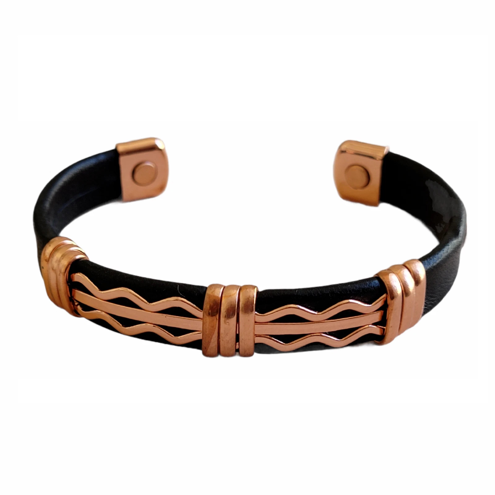 Solid Copper Leather Wrapped Magnetic Bracelet Arthritis Pain Therapy Cuff V
