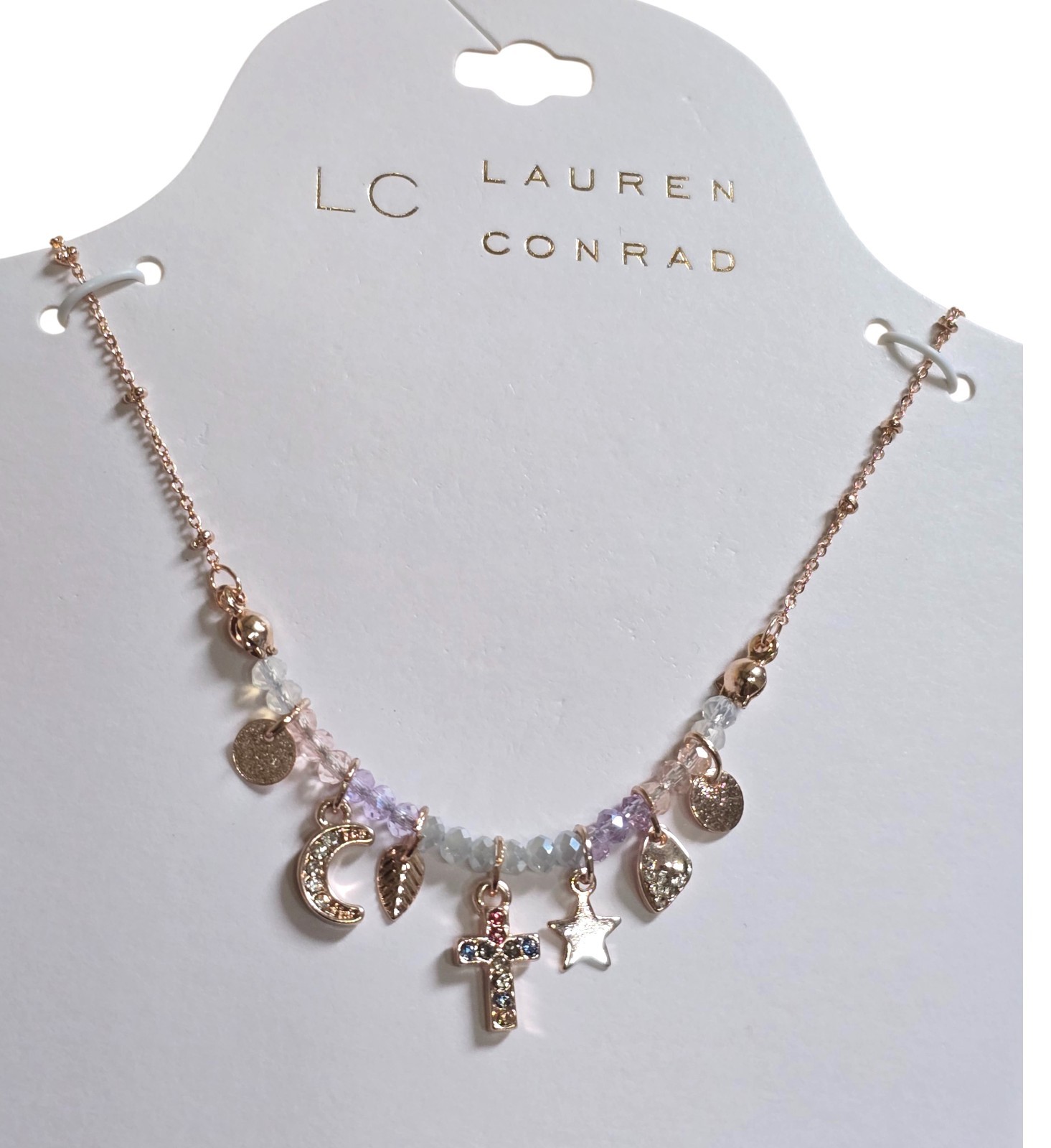 LC Lauren Conrad Women’s Trendy Rose Gold Plated Charm Beaded Necklace NWT