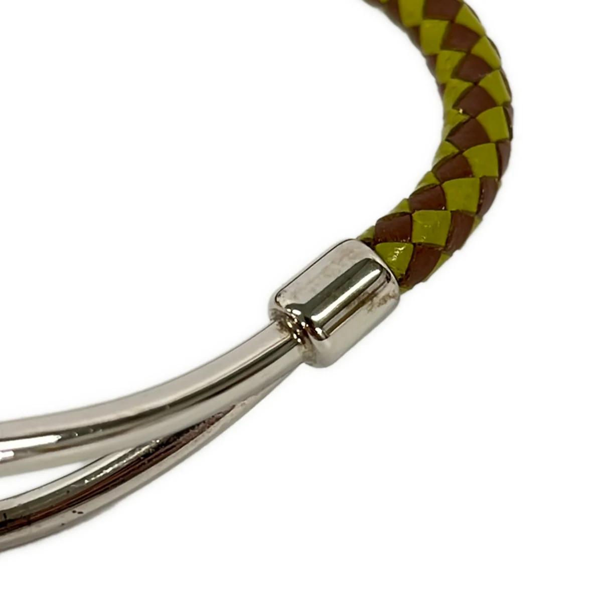 HERMES Jumbo Khaki Brown Silver Leather Hardware None Bracelet