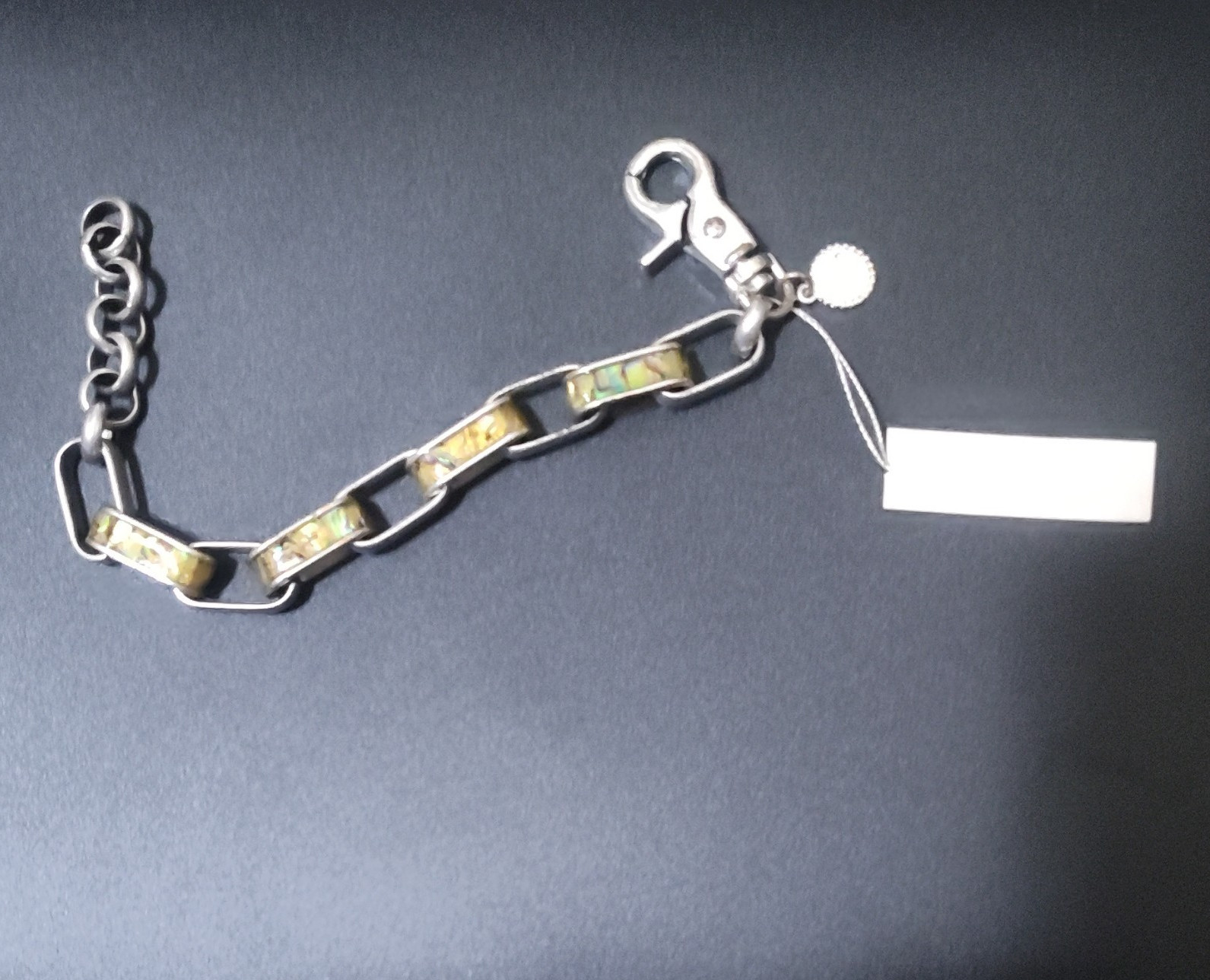 Jessica Simpson Signed Silver Tone Link Chain Bracelet Dangle Tag Lobster