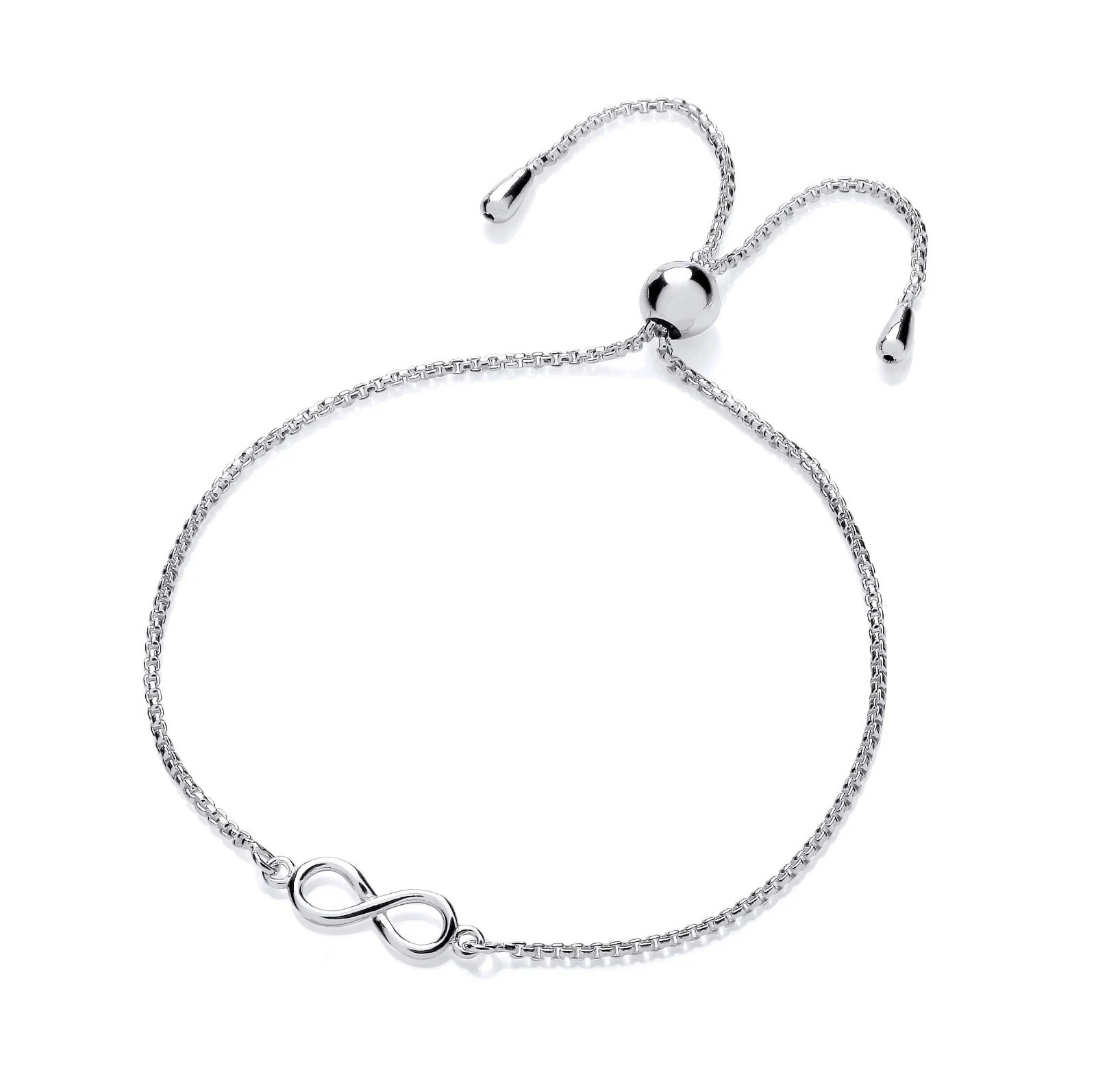 925 Sterling Silver Infinity Bracelet Adjustable Slider Chain Bracelet for Women