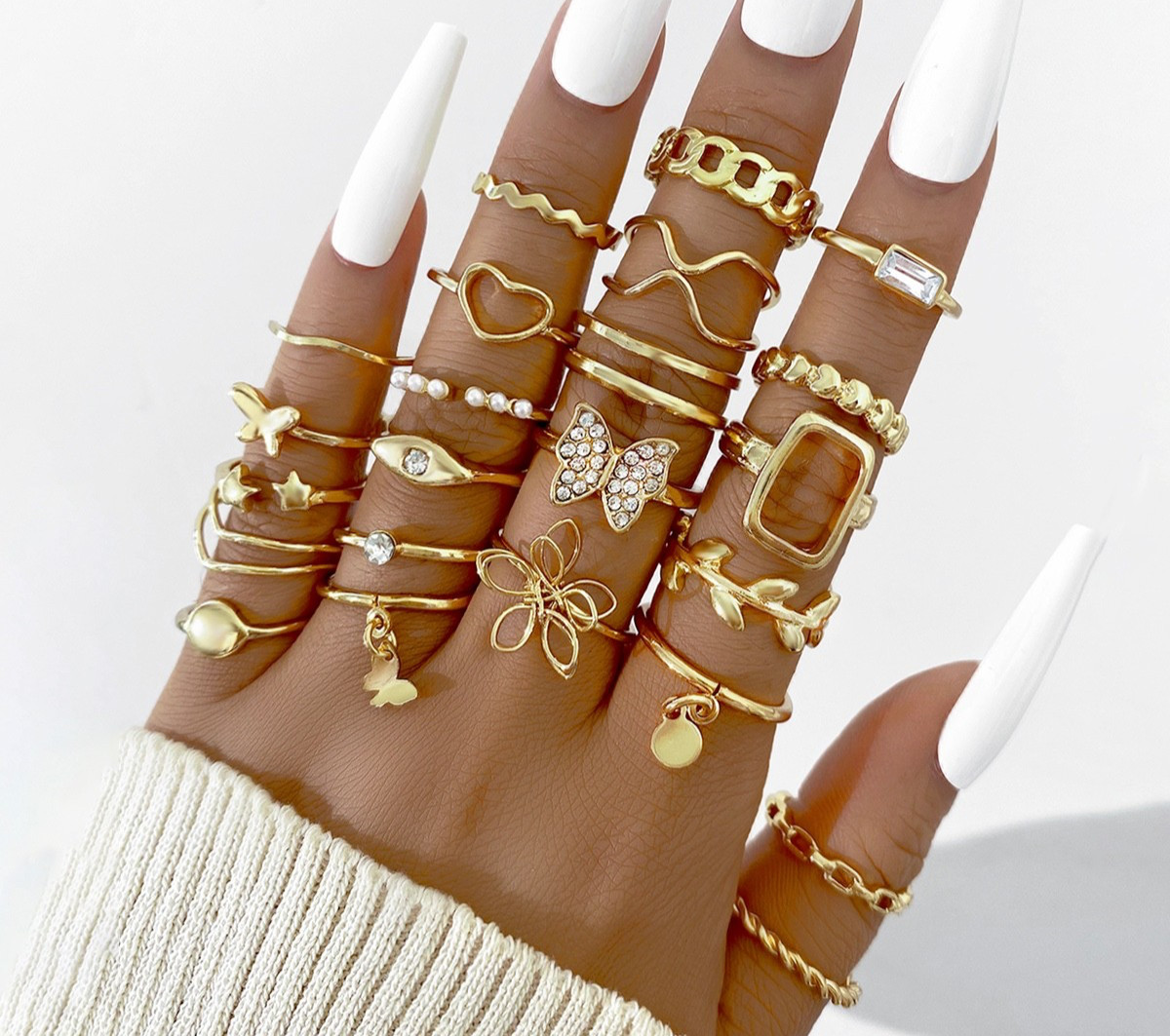 Bohemian 22 PC Ring Lot Popular Gold Tone Boho Rings NEW