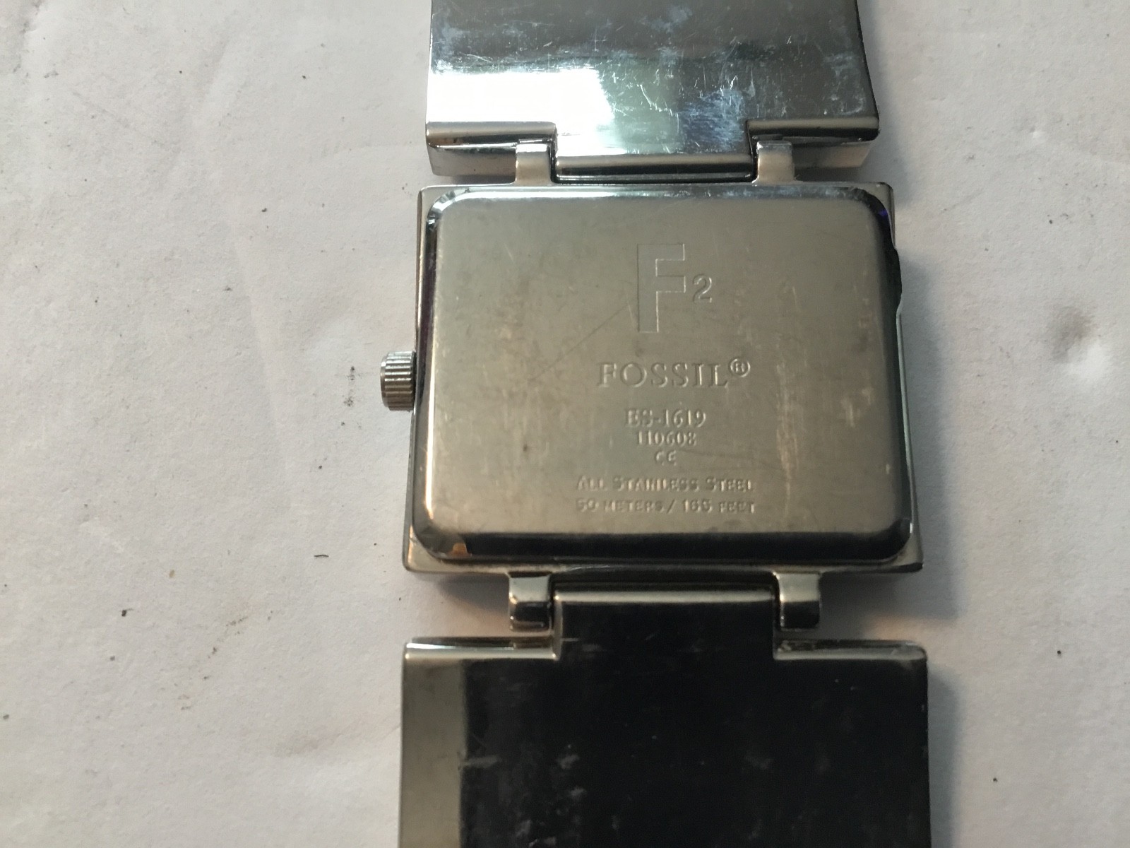 Fossil F2 ES-1619 All Stainless Steel 50 meters 165 feet, quartz, needs new batt