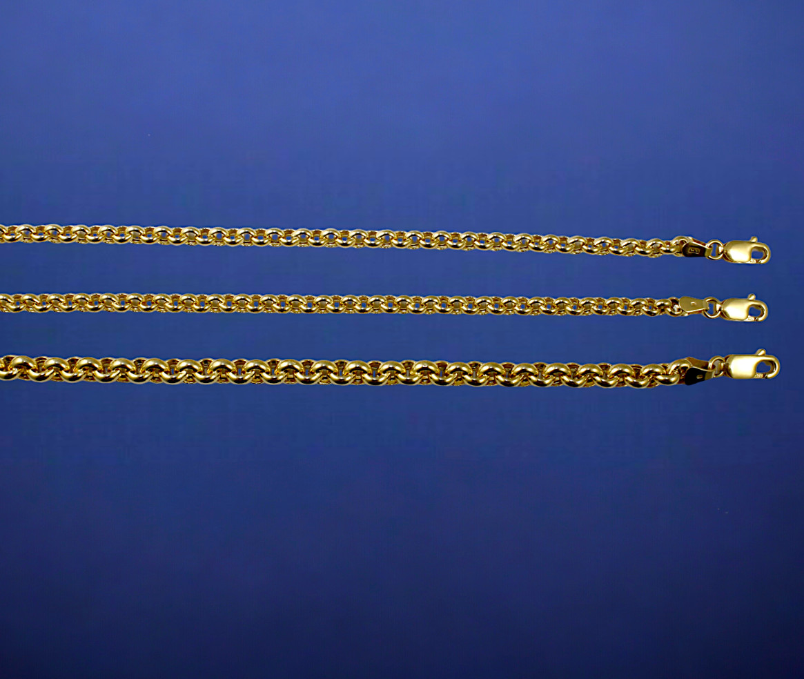 14K Yellow Gold 3mm-5mm Hollow Rolo Cable Belcher Chain Necklace All Sizes Real