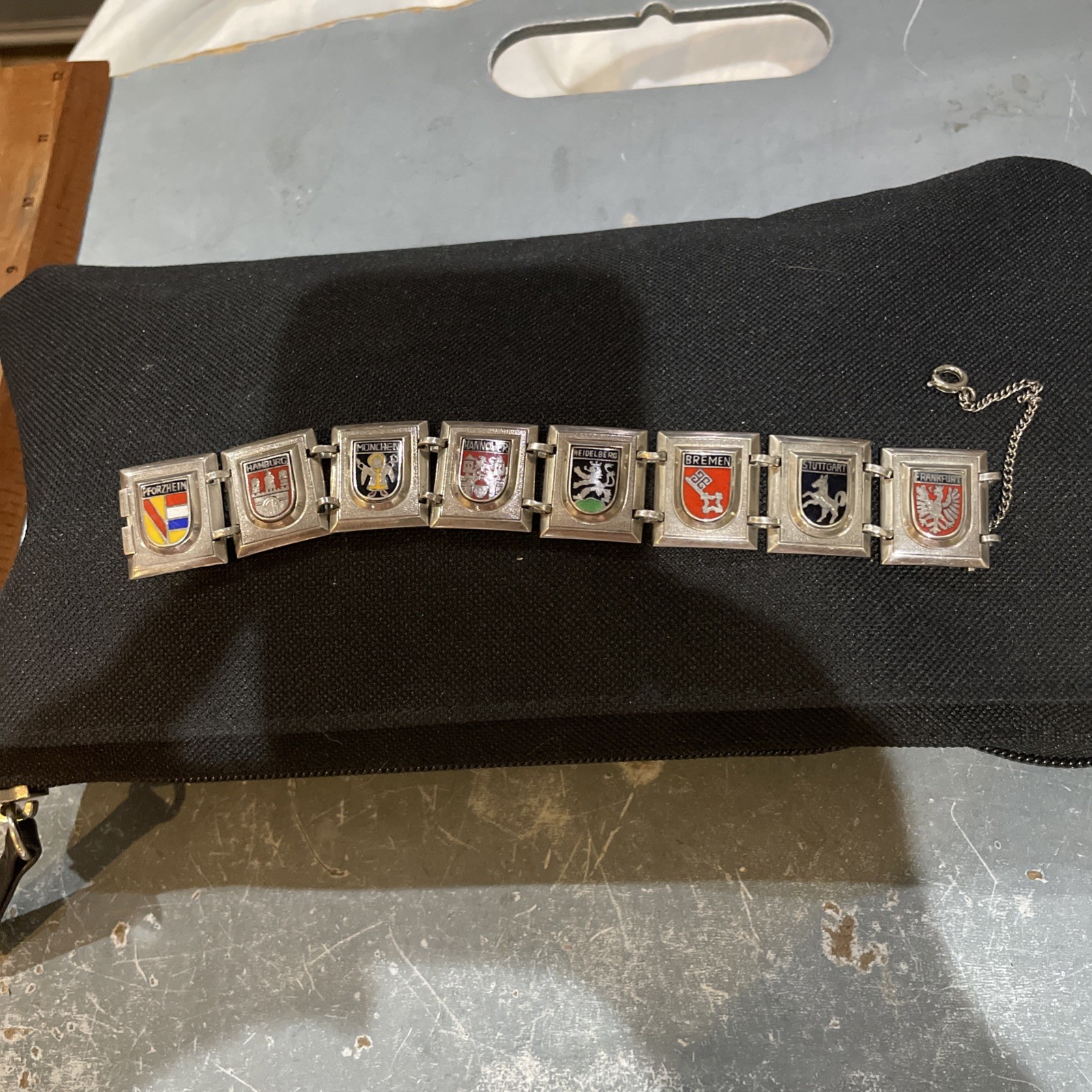 Sterling Silver (835) & Enamel Coat of Arms Bracelet – Germany Towns Vintage 7”