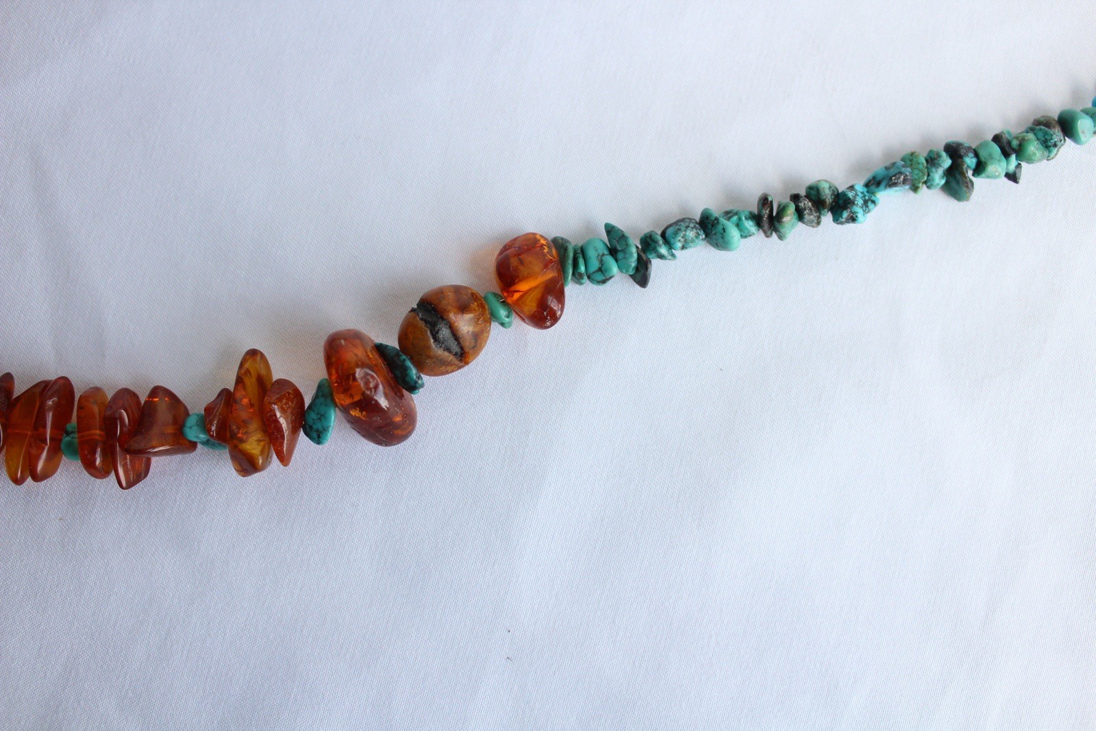 Signed Peyote Bird Sterling Silver Genuine Amber Turquoise Beads Necklace 21.5”