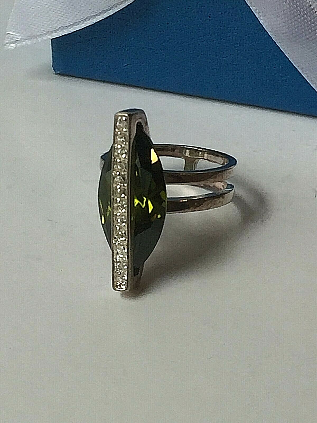Size 6 Women’s RING Vintage 925 STERLING SILVER Big GREEN Marquise GEMSTONE New