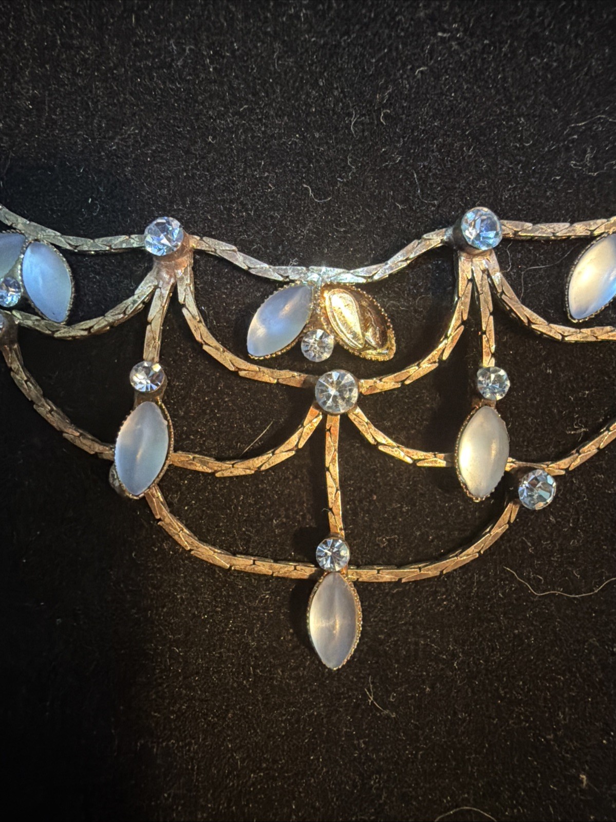 ANTIQUE EDWARDIAN MOONSTONE NECKLACE 18kgp CHAIN Hook CLASP 16” RARE Estate Find