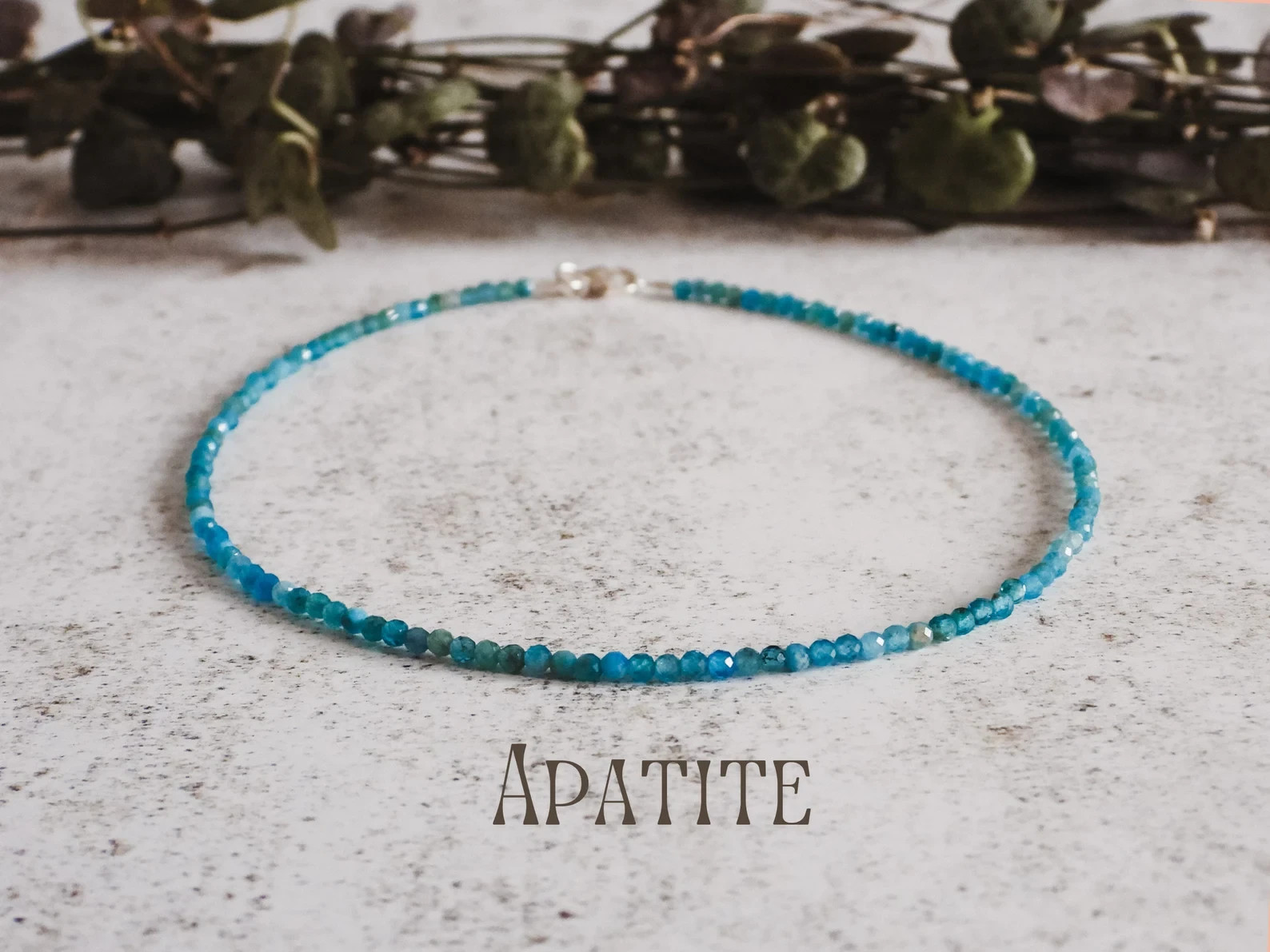 Blue Apatite Tiny Beaded Ankle Bracelet Healing Crystal Gemstone Women Anklet